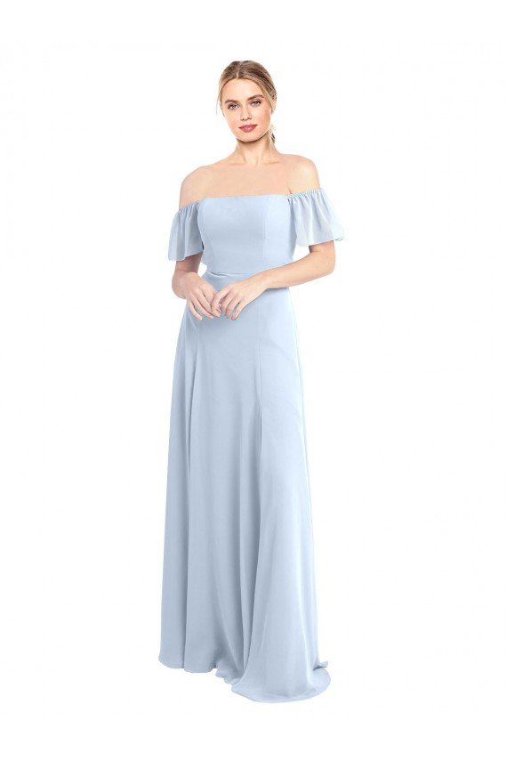 Affordable Off the Shoulder Flutter Sleeves Long Chiffon Bridesmaid Dress UK
