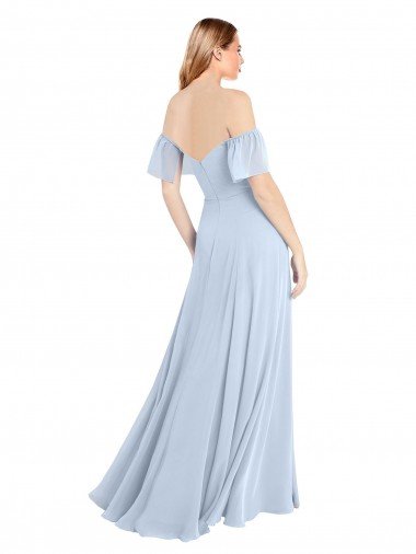 Affordable Off the Shoulder Flutter Sleeves Long Chiffon Bridesmaid Dress UK