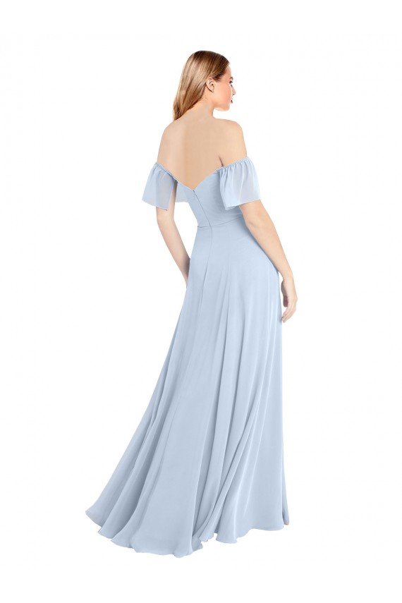 Affordable Off the Shoulder Flutter Sleeves Long Chiffon Bridesmaid Dress UK