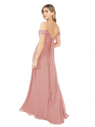 Affordable Draped Shoulder Sash Back Chiffon Bridesmaid Dress UK
