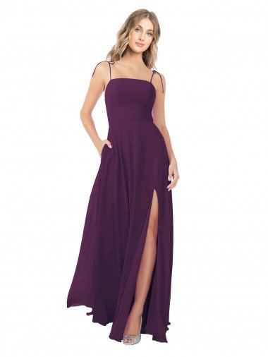 Affordable Chiffon Bridesmaid Dress with Front Slit and Keyhole Back UK