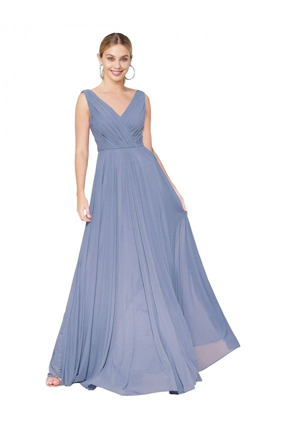 Affordable Floor Length High Neck V-Back Chiffon Bridesmaid Dress / Formal Prom Dress UK