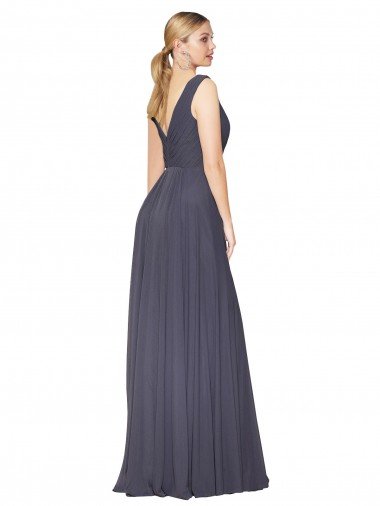 Affordable Floor Length High Neck V-Back Chiffon Bridesmaid Dress / Formal Prom Dress UK