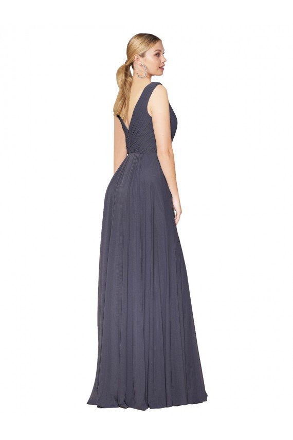 Affordable Floor Length High Neck V-Back Chiffon Bridesmaid Dress / Formal Prom Dress UK