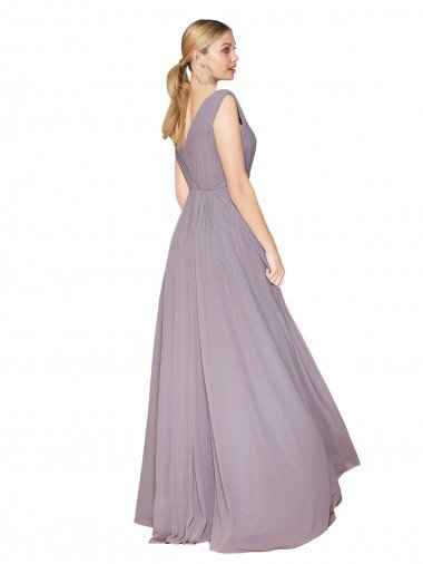 Affordable Draped Floor Length High Neck V-Back Chiffon Bridesmaid Dress / Formal Prom Dress with Shirred Bodice UK