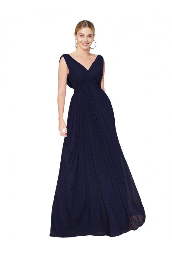 Affordable Draped Long V-Neck Floor Length Chiffon Bridesmaid Dress / Formal Prom Dress UK