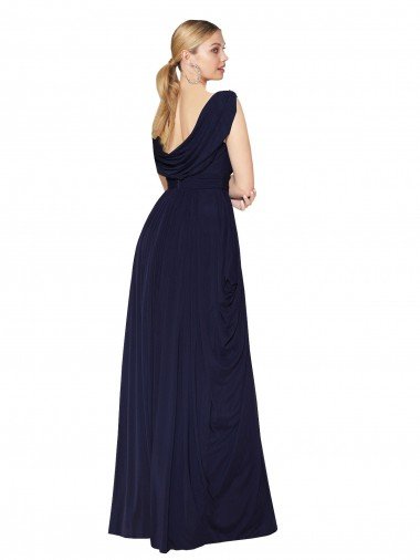 Affordable Draped Long V-Neck Floor Length Chiffon Bridesmaid Dress / Formal Prom Dress UK