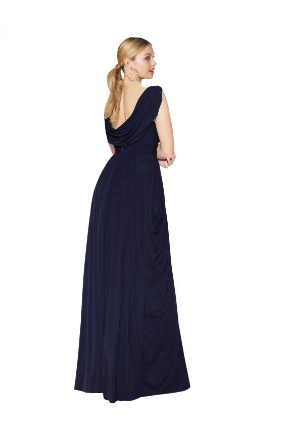 Affordable Draped Long V-Neck Floor Length Chiffon Bridesmaid Dress / Formal Prom Dress UK