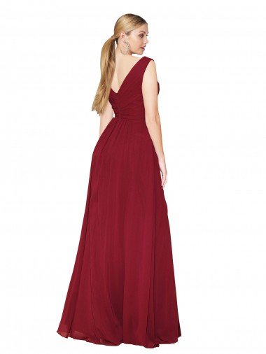 Affordable Draped Mermaid Long V-Neck Chiffon Bridesmaid Dress / Formal Prom Dress with High Slit UK