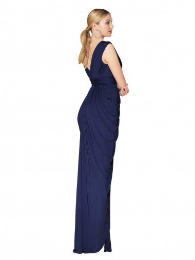 Affordable Draped V-Neck Long Chiffon Bridesmaid Dress / Formal Prom Dress with Front Slit UK
