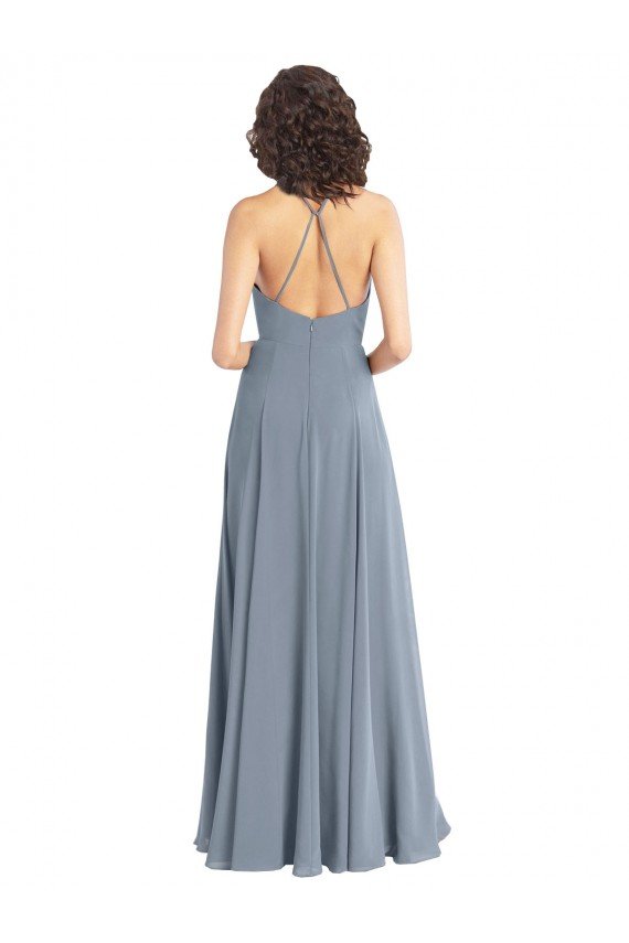Affordable Slim A-Line Cowl Neck Long Chiffon Bridesmaid Dress with Side High Slit UK