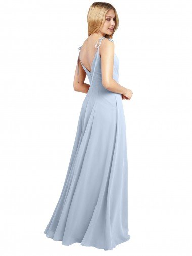 Affordable Draped Cowl Neck Tied Straps Long Chiffon Bridesmaid Dress with Slit UK