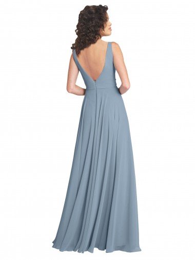 Affordable Faux Surplice Bodice Long Chiffon Bridesmaid Dress with V-Neckline UK