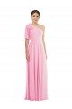 Affordable Bow One Shoulder Flounce Sleeve Maxi Bridesmaid Dress UK