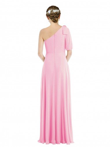 Affordable Bow One Shoulder Flounce Sleeve Maxi Bridesmaid Dress UK
