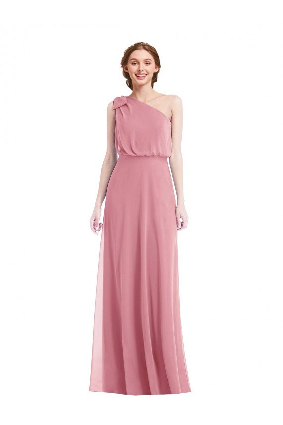 Affordable One Shoulder Bow Blouson Bodice Maxi Bridesmaid Dress UK