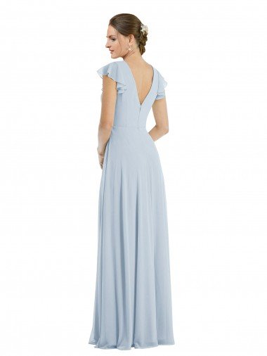 Affordable Flutter Sleeve V Keyhole Chiffon Maxi Formal Bridesmaid Dress UK