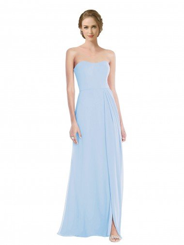 Affordable Strapless Sweetheart Maxi Bridesmaid Dress with Pleated Front Slit UK