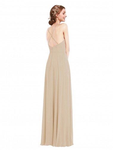 Affordable Faux Wrap Criss Cross Back Maxi Bridesmaid Dress with Front Slit UK