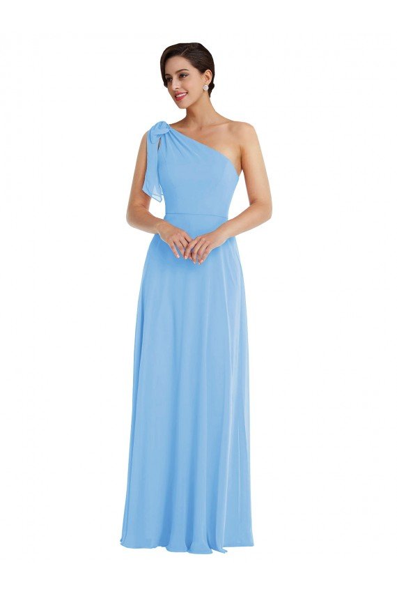 Affordable Draped One Shoulder Maxi Bridesmaid Dress with Scarf Bow UK