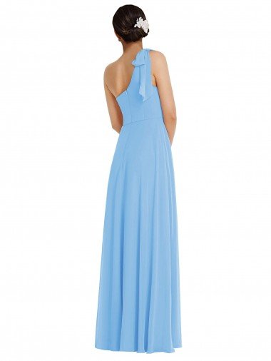 Affordable Draped One Shoulder Maxi Bridesmaid Dress with Scarf Bow UK