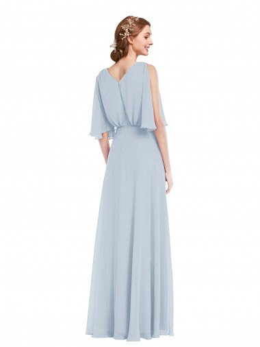 Affordable V-Neck Split Sleeves Blouson Bodice Maxi Bridesmaid Dress UK