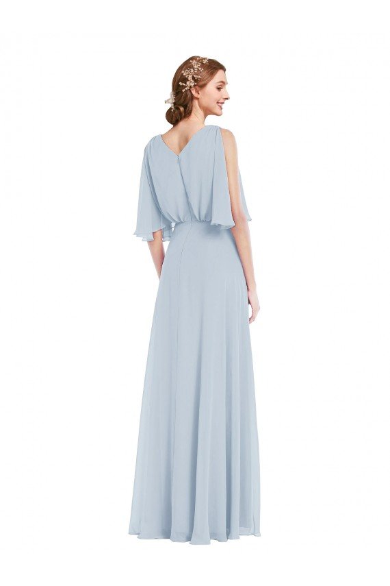 Affordable V-Neck Split Sleeves Blouson Bodice Maxi Bridesmaid Dress UK