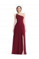 Affordable One Shoulder Chiffon Maxi Bridesmaid Dress with Shirred Front Slit UK