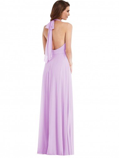 Affordable High Neck Halter Backless Maxi Bridesmaid Dress UK