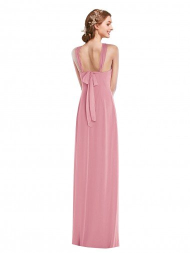 Affordable Draped Chiffon Grecian Column Bridesmaid Dress with Front Slit UK