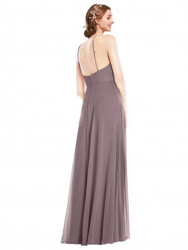 Affordable Diamond Halter Maxi Formal Bridesmaid Dress with Front Slit UK