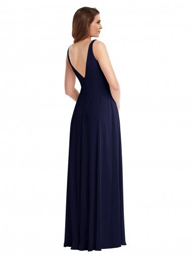Affordable Deep V-Neck Chiffon Maxi Bridesmaid Dress with Front Slit UK