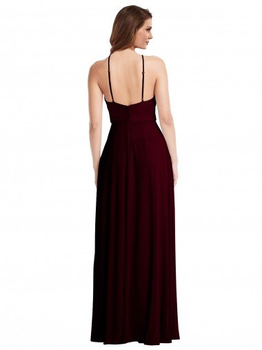 Affordable Halter Spaghetti Straps Maxi Bridesmaid Dress with Front Slit UK