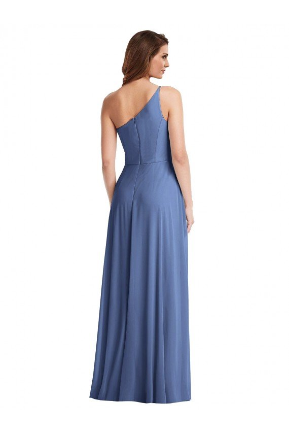 Affordable One Shoulder Full Length Maxi Formal Bridesmaid Dress with Flirty Slit UK