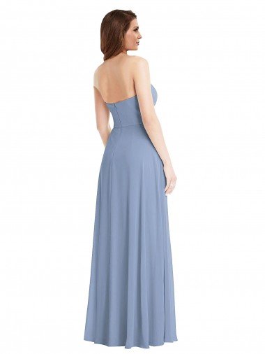 Affordable Strapless A-Line Maxi Bridesmaid Dress with Front Slit UK