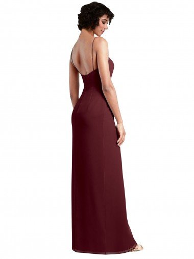 Affordable Sleek Straight Neckline Chiffon Bridesmaid Dress with Spaghetti Straps and High Side Slit UK