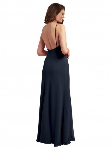 Affordable Scoop Neck Long Chiffon Open Back Bridesmaid Dress with Spaghetti Straps UK