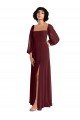 Affordable Sheer Long Sleeves Chiffon Bridesmaid Dress with High Slit UK