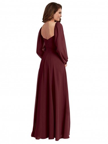 Affordable Sheer Long Sleeves Chiffon Bridesmaid Dress with High Slit UK