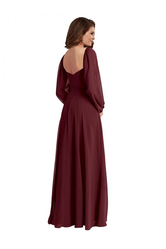 Affordable Sheer Long Sleeves Chiffon Bridesmaid Dress with High Slit UK