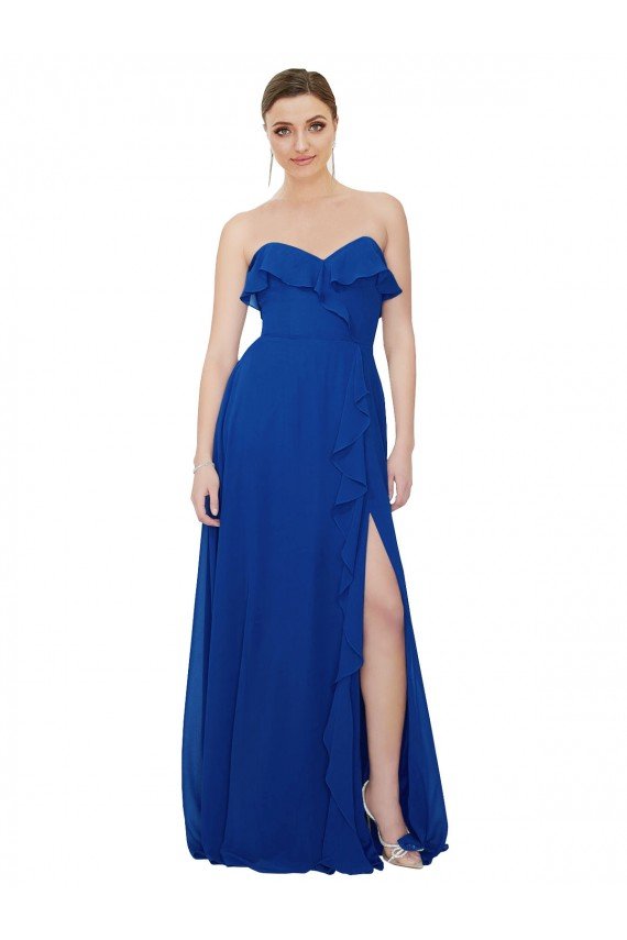 Affordable Ruffled Chiffon Strapless Bridesmaid Dress UK