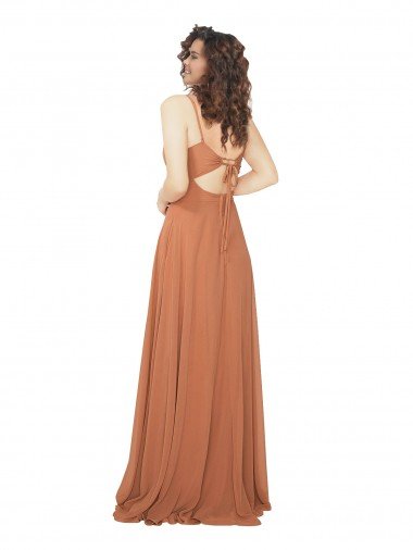 Affordable Chiffon Bridesmaid Dress with Tie Back Keyhole UK
