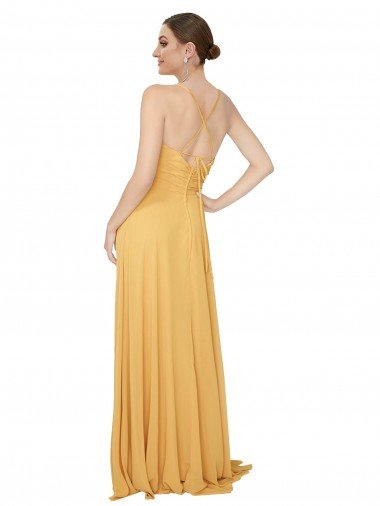 Affordable Ruched Chiffon Bridesmaid Dress with Tie Back Detail UK