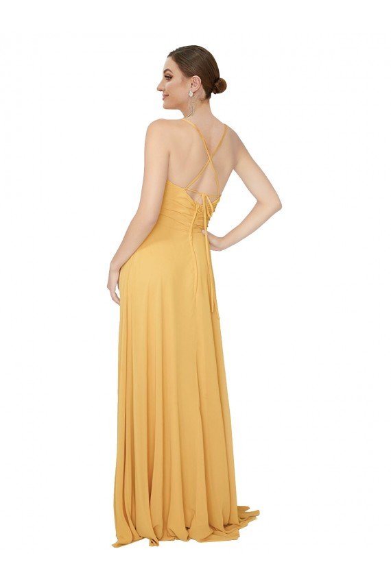 Affordable Ruched Chiffon Bridesmaid Dress with Tie Back Detail UK
