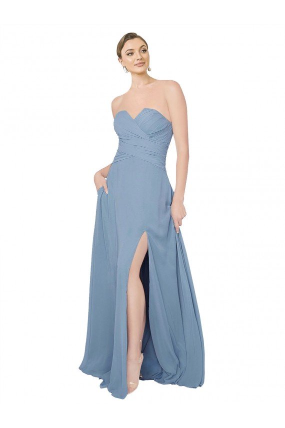 Affordable Draped Sweetheart Chiffon Bridesmaid Dress with Front Slit UK