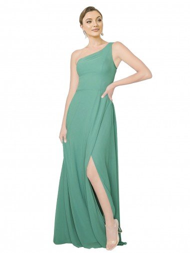 Affordable One Shoulder Asymmetric Chiffon Bridesmaid Dress with Pockets UK