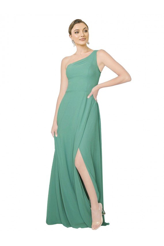 Affordable One Shoulder Asymmetric Chiffon Bridesmaid Dress with Pockets UK