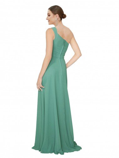 Affordable One Shoulder Asymmetric Chiffon Bridesmaid Dress with Pockets UK