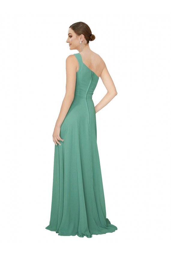 Affordable One Shoulder Asymmetric Chiffon Bridesmaid Dress with Pockets UK
