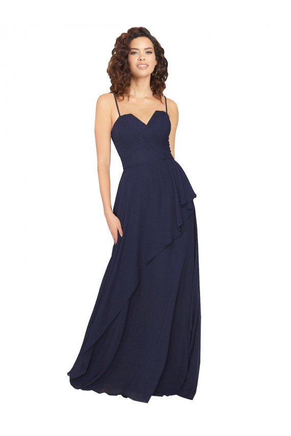 Affordable Ruffled Skirt Low Back Long Chiffon Bridesmaid Dress UK